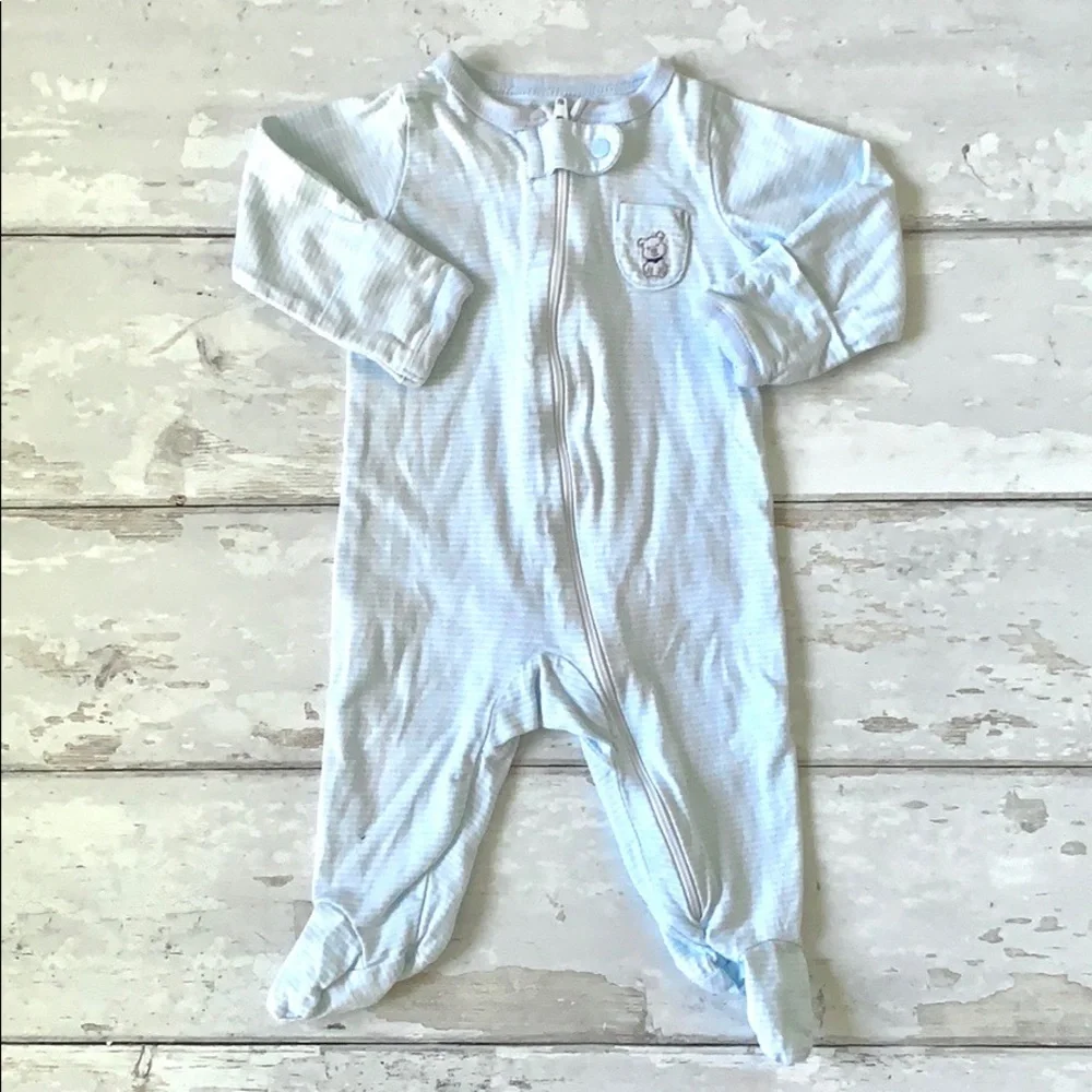 Baby Boy NB Zip Up Footie Sleeper Pajamas Pale Blue Stripes Newborn One Piece